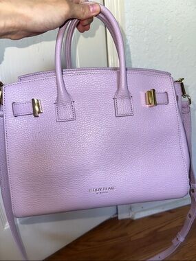 Teddy Blake Lilac Leather Satchel with Gold Hardware